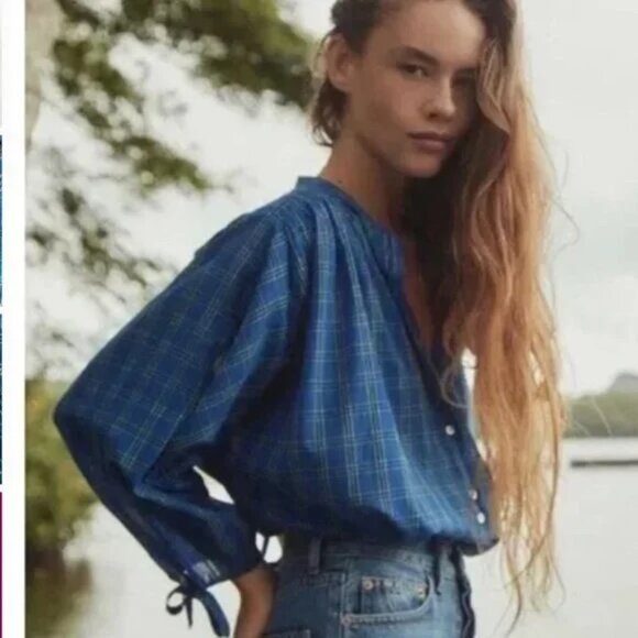 Doen Blue Plaid Blouse - Picture 2 of 6